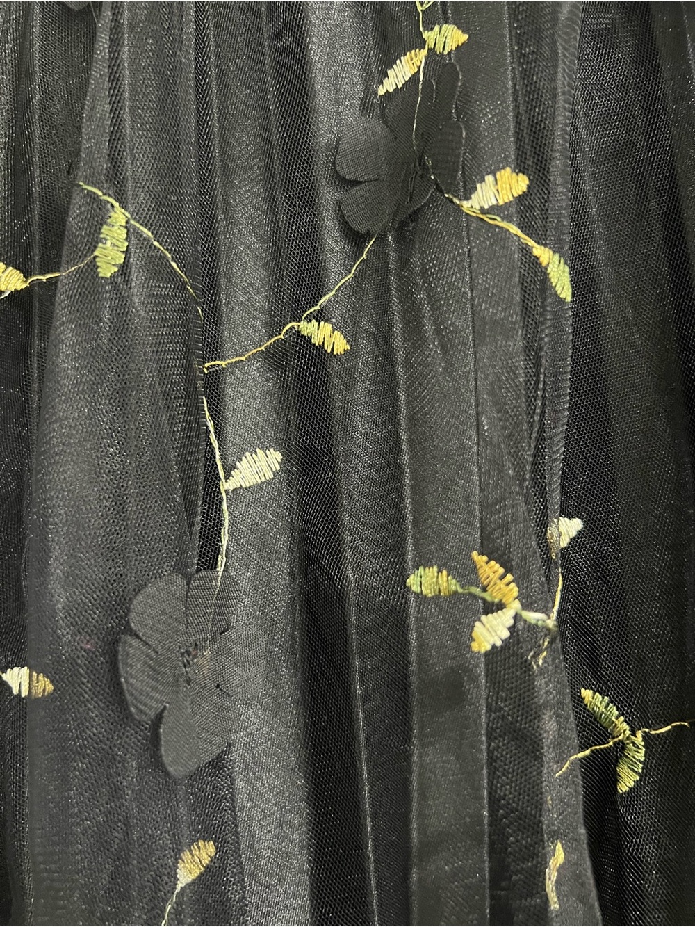 twik Black Midi Skirt with Yellow-Green Floral Embroidery - Picture 2 of 3